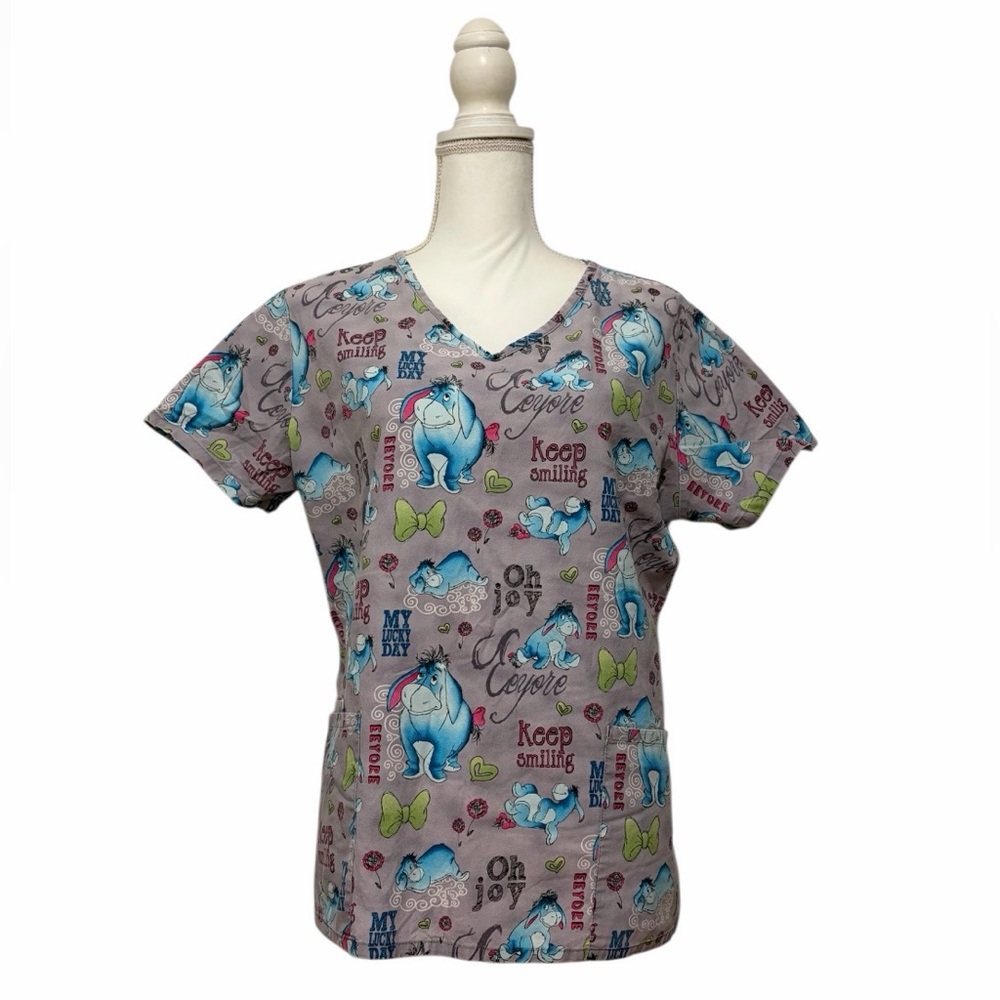 Disney Eeyore Lavender 100% Cotton Nursing Medical Scrub Top Women’s Medium